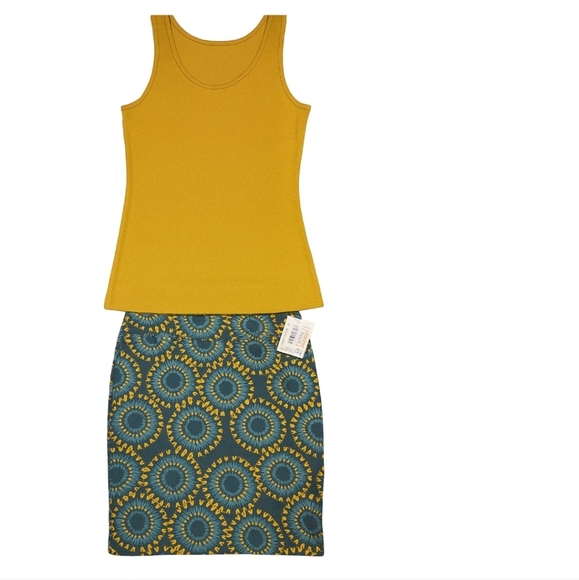 NWT Lularoe Cassie Pencil Skirt Size Large Teal Gold Tulips Print Fall Colors - Picture 8 of 8